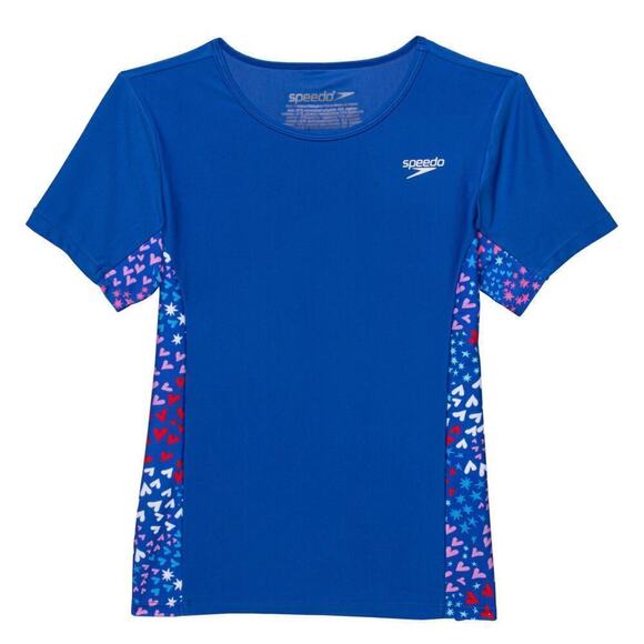 NWT Speedo Big Girls Short Sleeve Printed Rash Guard UPF 50+ T-Shirt Swim Top - Picture 1 of 3
